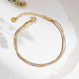 Gold Filled Multi Tone Snake Chain Bracelet, Adjustable Triple Strand Chain, Stainless Steel Parts, Minimalist Jewelry Gift for Her, SBR027