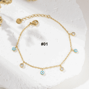 Gold Filled Evil Eye Charm Bracelet with CZ Drops, Adjustable Chain, Stainless Steel Parts, Dainty Minimalist Jewelry Gift for Women, SBR029