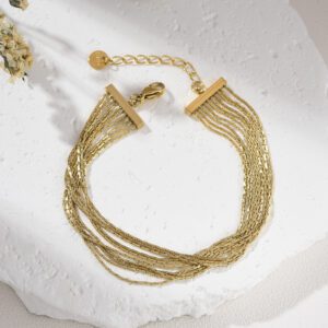 Gold Filled Multi Strand Bracelet, Adjustable Layered Chain Jewelry, Stainless Steel Parts, Minimalist Elegant Jewelry Gift for Her, SBR043