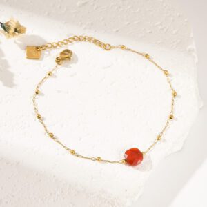 Gold Filled Gemstone Bead Bracelet, Minimalist Layered Chain Bracelet with Stainless Steel Parts, Adjustable Jewelry Gift for Women, SBR047