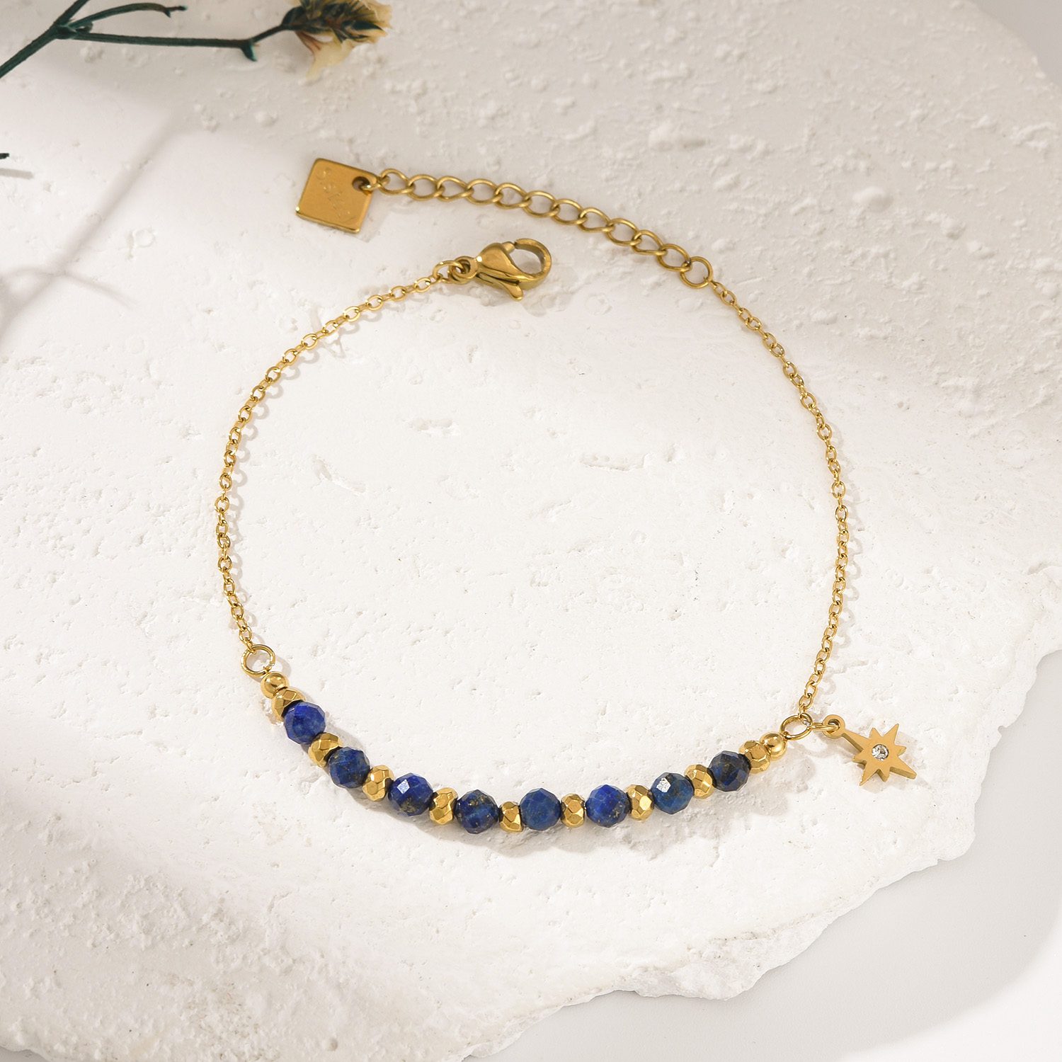 Gold Filled Gemstone Star Charm Bracelet, Adjustable Beaded Chain with Tiger Eye Lapis Turquoise Malachite, Minimalist Gift for Her, SBR050