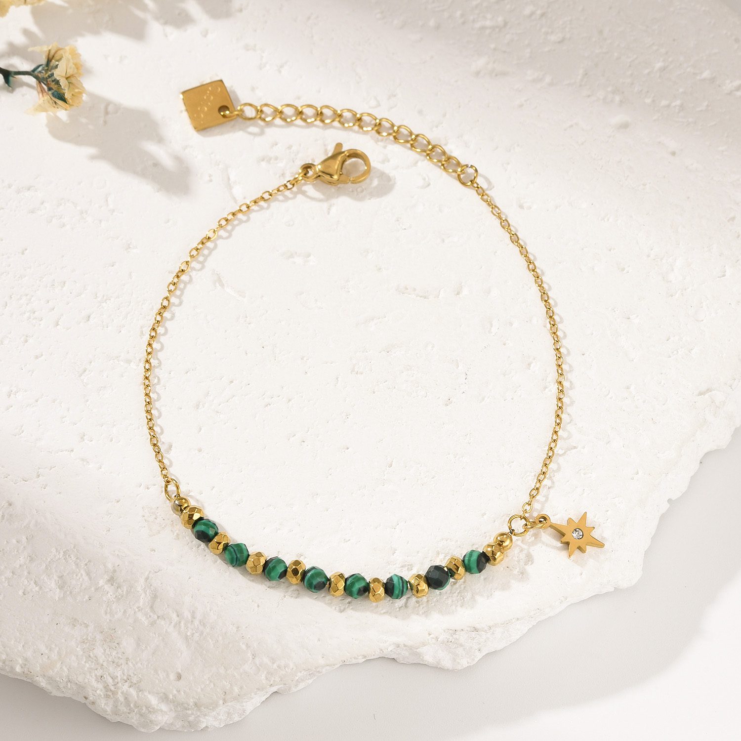 Gold Filled Gemstone Star Charm Bracelet, Adjustable Beaded Chain with Tiger Eye Lapis Turquoise Malachite, Minimalist Gift for Her, SBR050 - Image 3