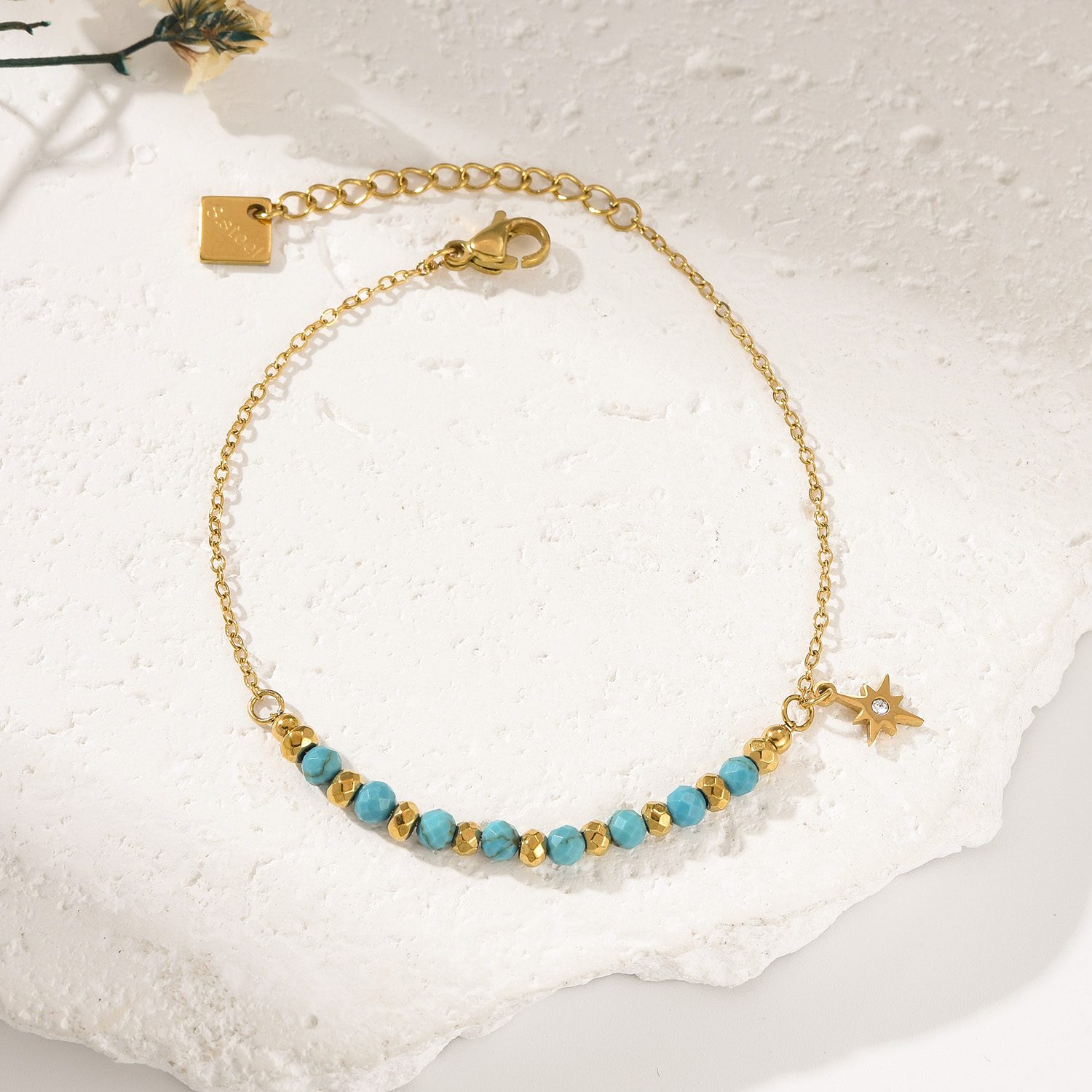 Gold Filled Gemstone Star Charm Bracelet, Adjustable Beaded Chain with Tiger Eye Lapis Turquoise Malachite, Minimalist Gift for Her, SBR050 - Image 5