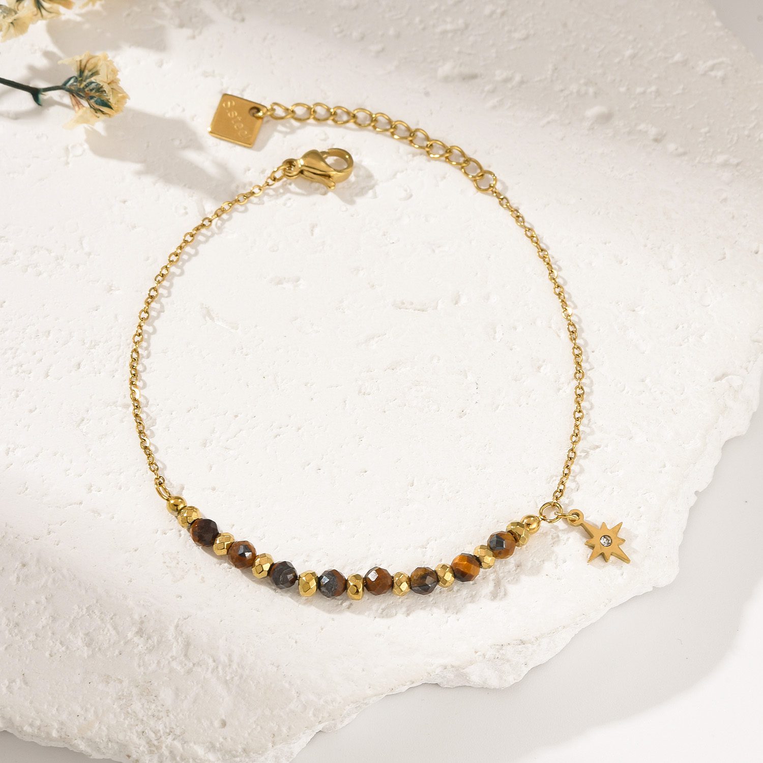 Gold Filled Gemstone Star Charm Bracelet, Adjustable Beaded Chain with Tiger Eye Lapis Turquoise Malachite, Minimalist Gift for Her, SBR050 - Image 4