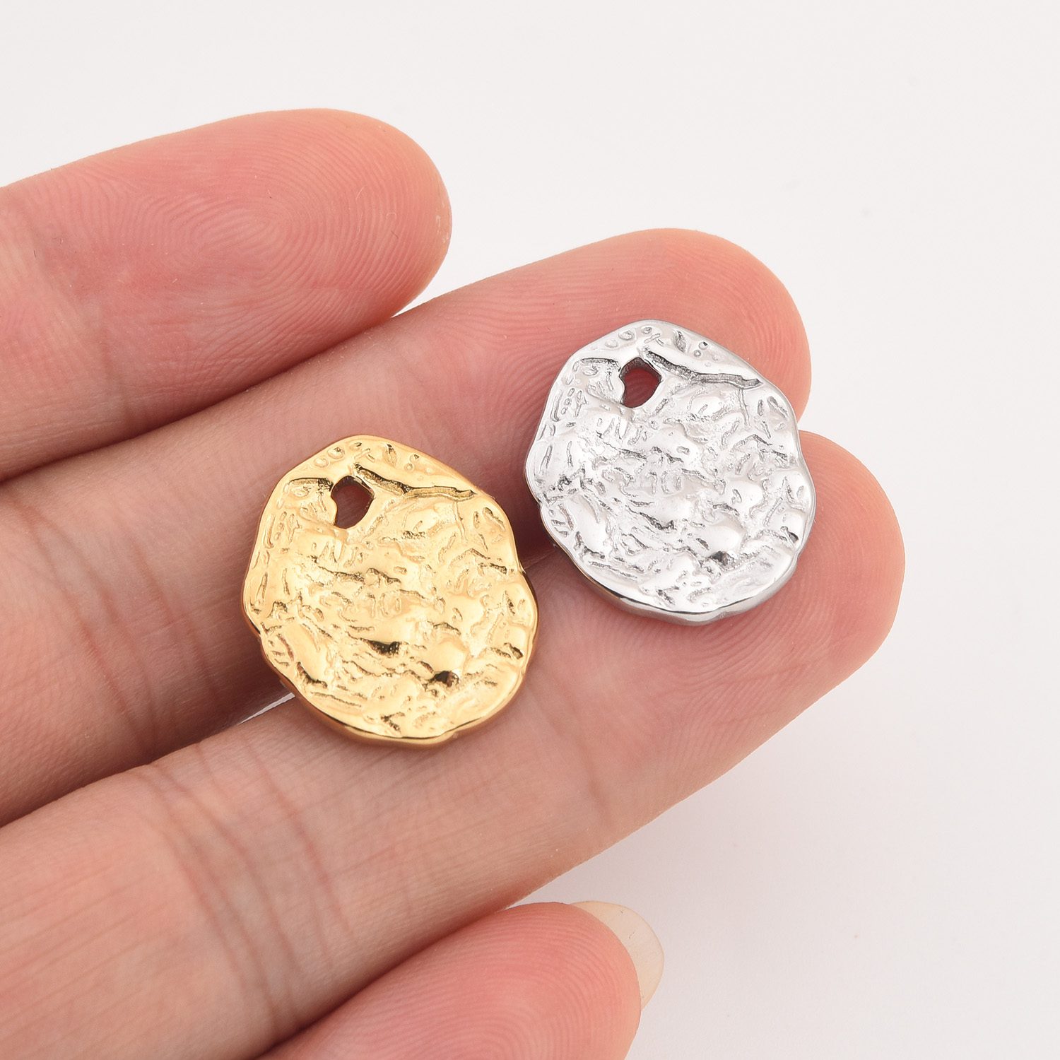 Gold Filled Textured Coin Charm, Hammered Round Disc Pendant in Stainless Steel for DIY Necklace Bracelet Jewelry Making, Gift Idea, SCP024 - Image 2