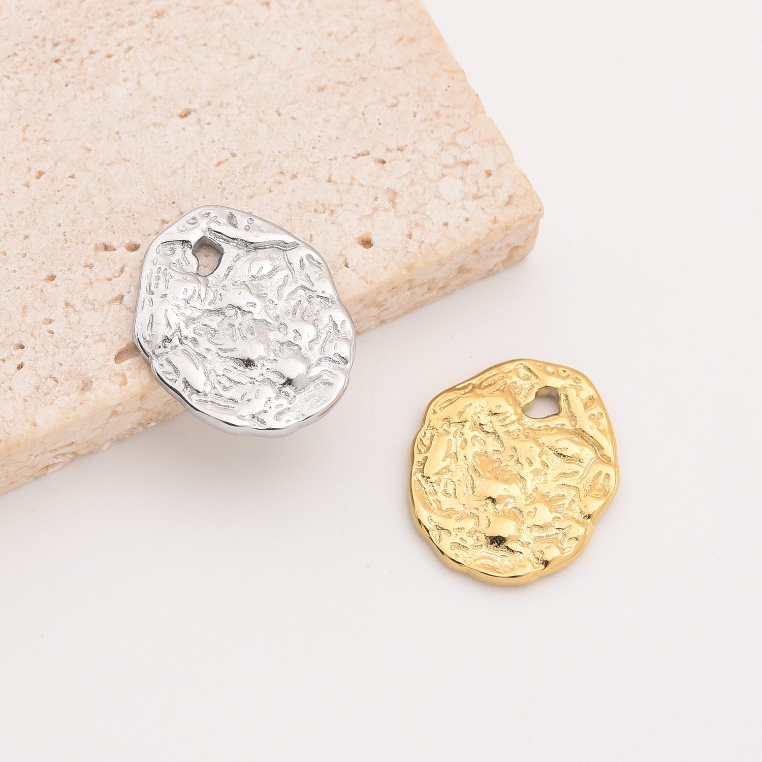 Gold Filled Textured Coin Charm, Hammered Round Disc Pendant in Stainless Steel for DIY Necklace Bracelet Jewelry Making, Gift Idea, SCP024 - Image 3