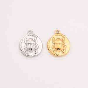 Gold Filled Scarab Charm, Stainless Steel Egyptian Beetle Coin Pendant for Necklace Bracelet DIY Jewelry Making, Amulet Gift for Her, SCP032