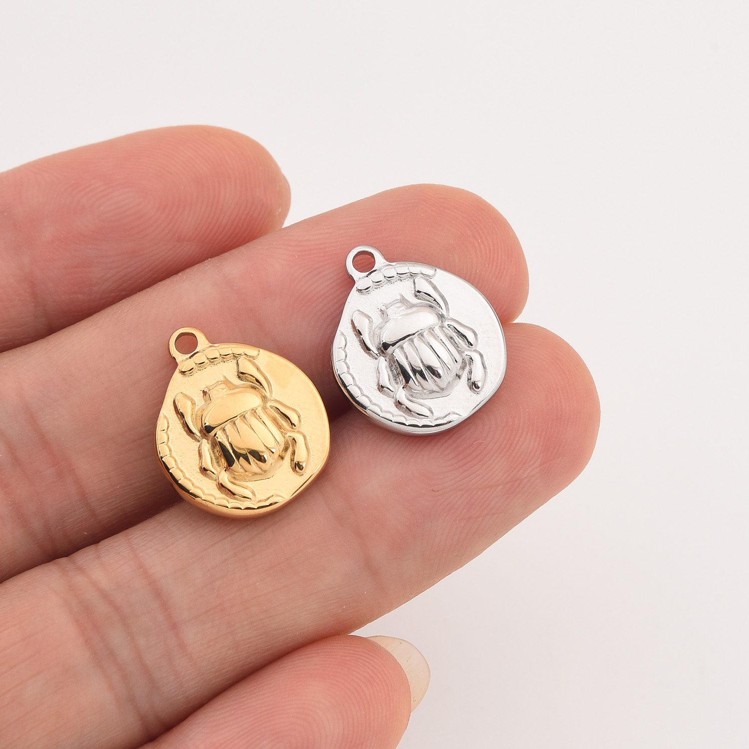 Gold Filled Scarab Charm, Stainless Steel Egyptian Beetle Coin Pendant for Necklace Bracelet DIY Jewelry Making, Amulet Gift for Her, SCP032 - Image 2