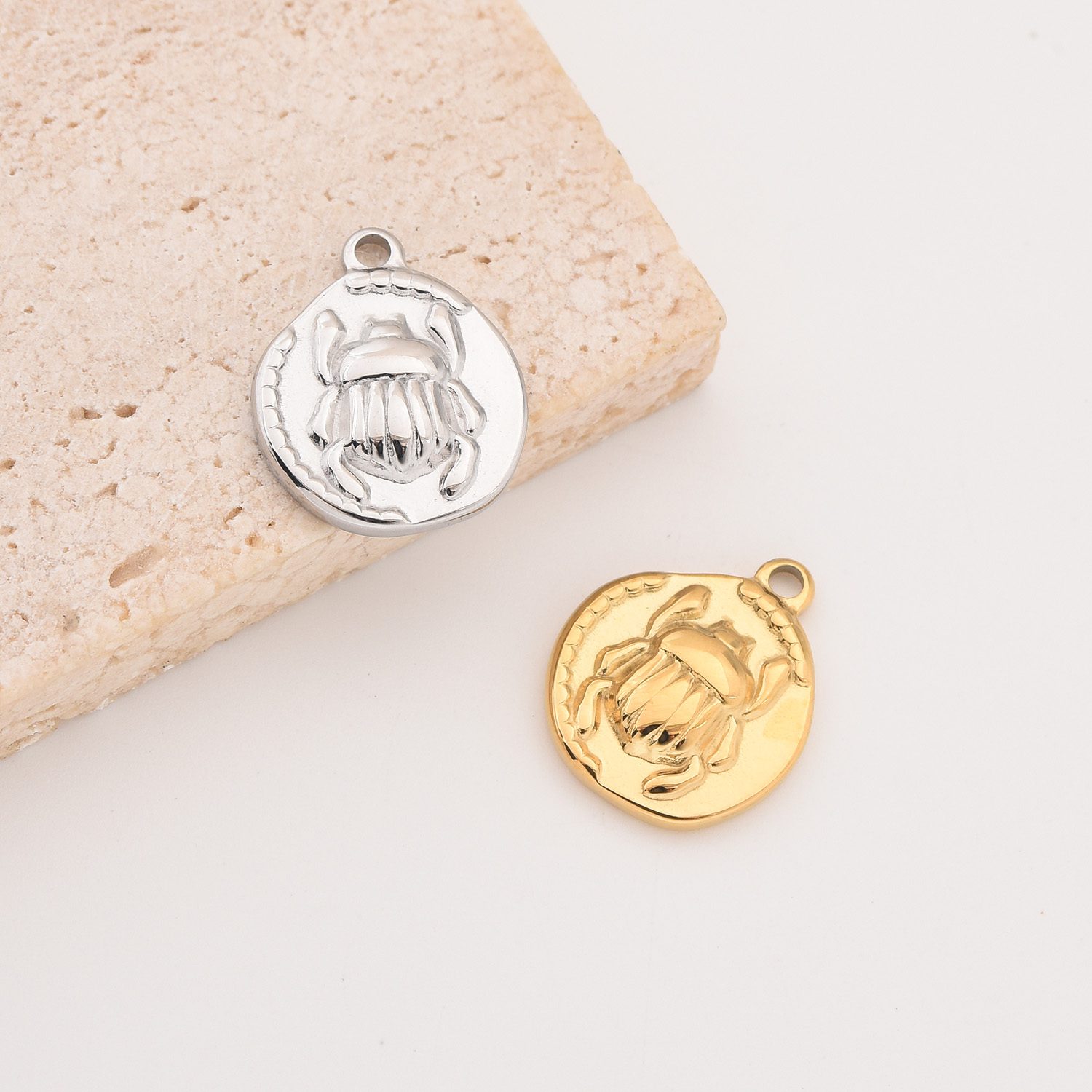 Gold Filled Scarab Charm, Stainless Steel Egyptian Beetle Coin Pendant for Necklace Bracelet DIY Jewelry Making, Amulet Gift for Her, SCP032 - Image 3