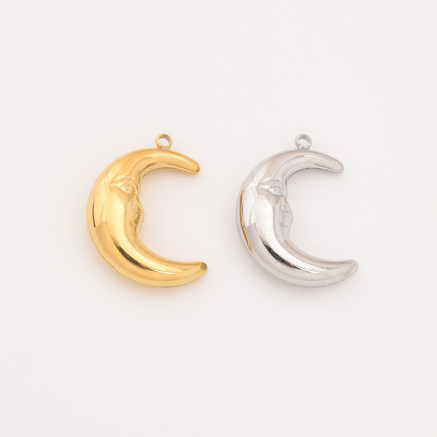 Gold Filled Moon Face Charm, Crescent Pendant with Face in Stainless Steel, DIY Necklace Bracelet Jewelry Gift Making Supply, SCP036