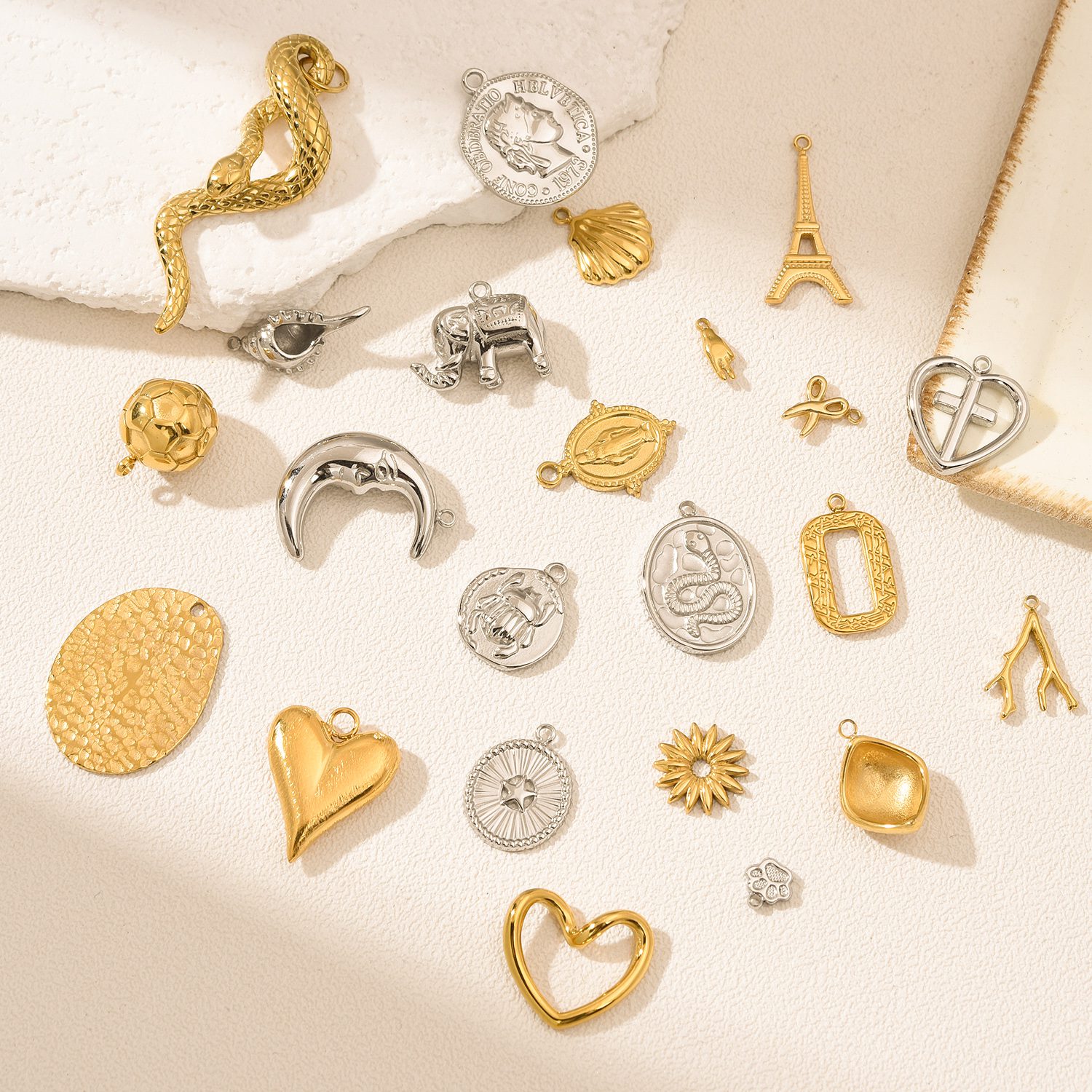 Gold Filled Rectangle Frame Charm, Stainless Steel Engraved Open Pendant for DIY Necklace Bracelet Jewelry Making, Gift for Her, SCP077 - Image 5