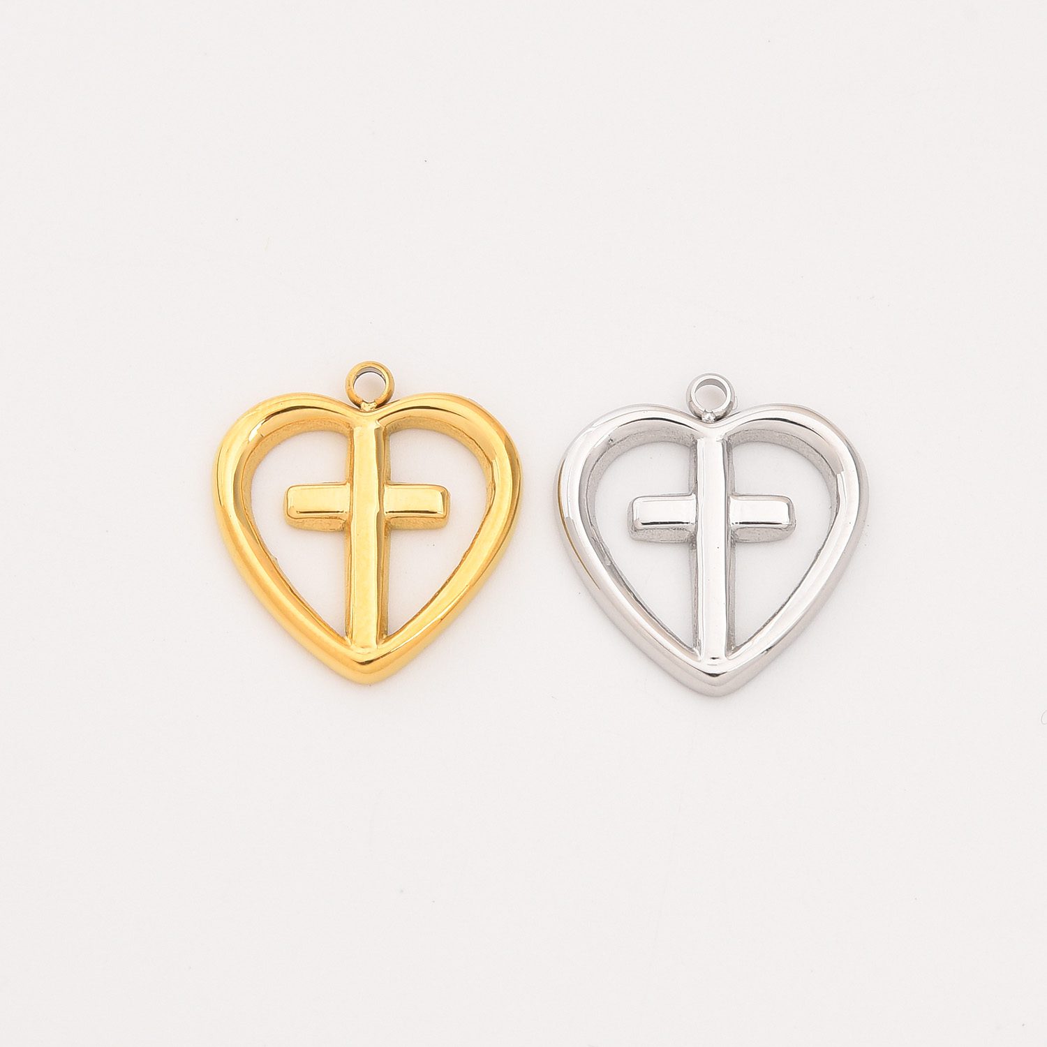 Gold Filled Heart Cross Charm, Stainless Steel Christian Pendant for DIY Necklace Bracelet Jewelry Making, Religious Gift for Her, SCP040