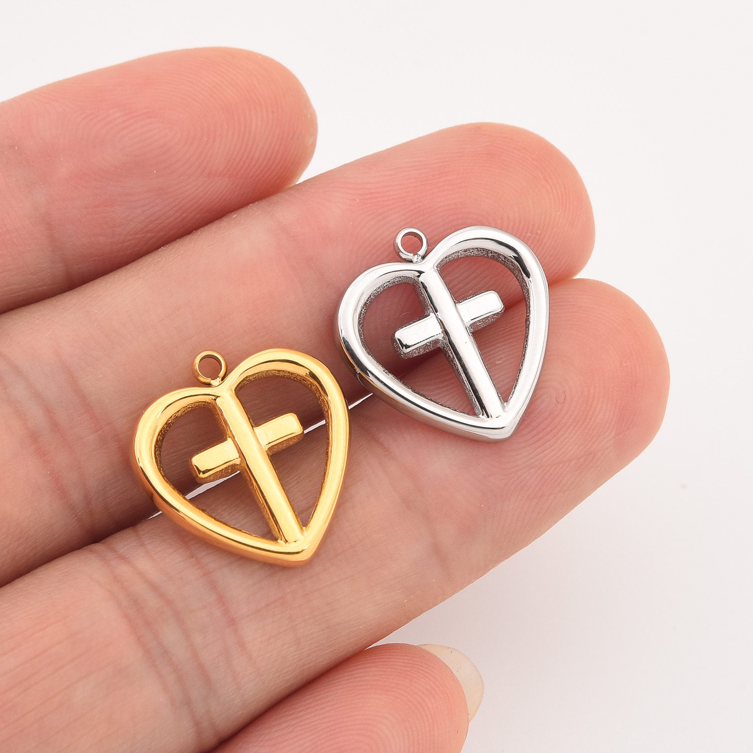 Gold Filled Heart Cross Charm, Stainless Steel Christian Pendant for DIY Necklace Bracelet Jewelry Making, Religious Gift for Her, SCP040 - Image 2