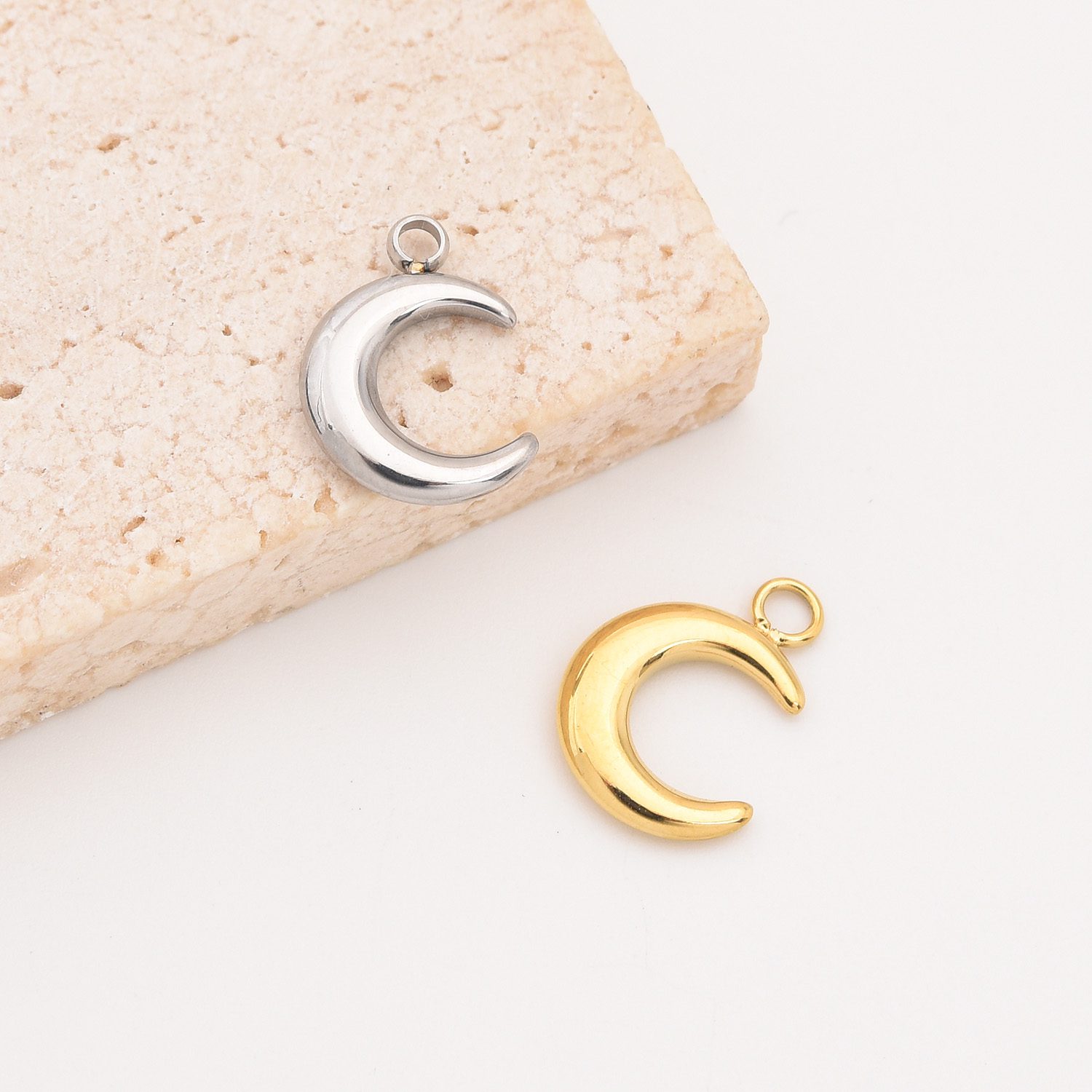 Gold Filled Crescent Moon Charm, Stainless Steel Celestial Pendant for DIY Necklace Bracelet Jewelry Making, Minimalist Gift for Her, SCP052 - Image 3