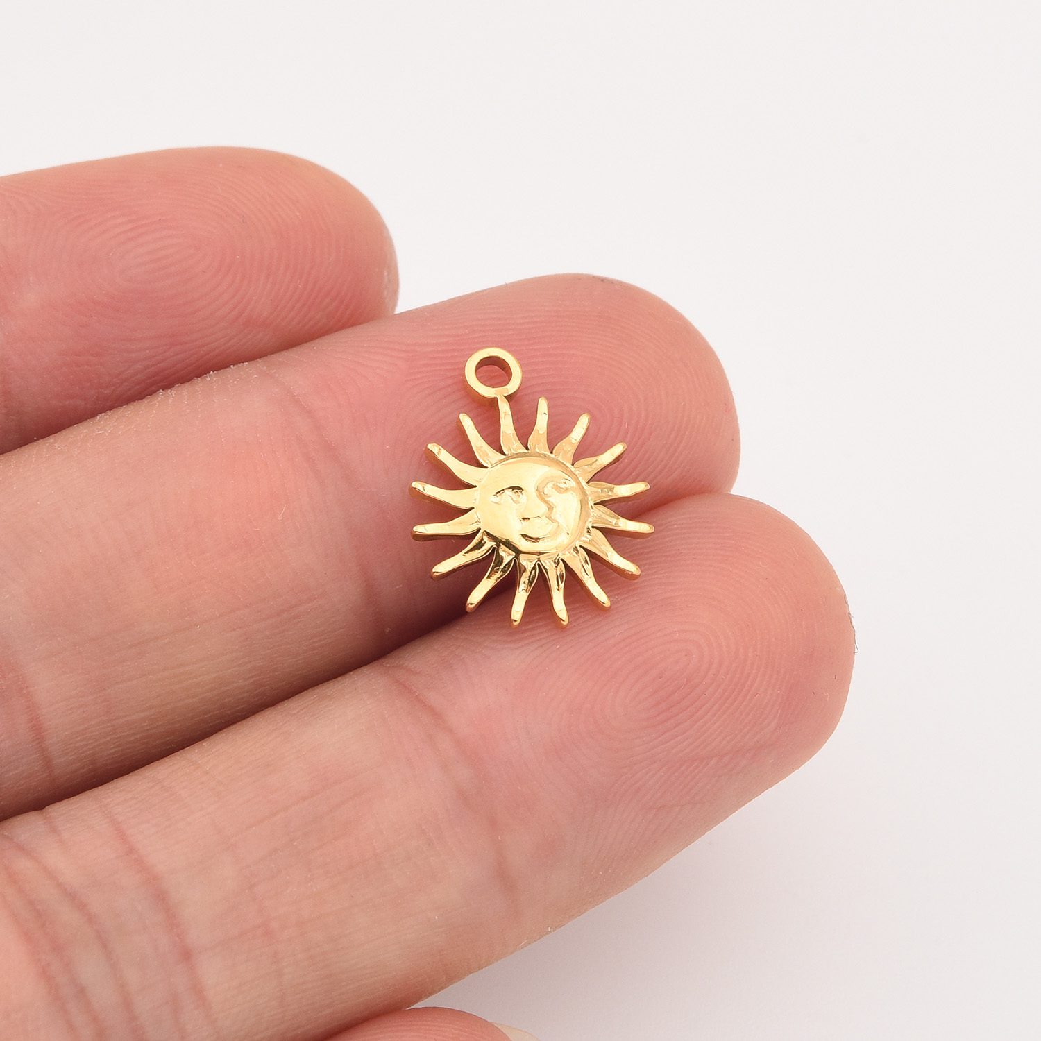 Gold Filled Sun Face Charm, Stainless Steel Celestial Pendant for DIY Necklace Bracelet Earring Jewelry Making, Boho Gift for Her, SCP067 - Image 2