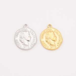 Gold Filled Coin Charm, Stainless Steel 1973 Helvetia Pendant for DIY Necklace Bracelet Earring Jewelry Making, Vintage Gift for Her, SCP069