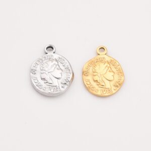 Gold Filled Irregular Coin Charm, Stainless Steel 1973 Helvetia Pendant for DIY Necklace Bracelet Jewelry Making, Gift for Her, SCP074