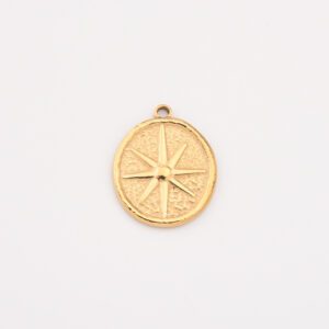 Gold Filled Compass Star Charm, Stainless Steel Textured Oval Pendant for DIY Necklace Bracelet Earring Jewelry Making, Gift for Her, SCP078