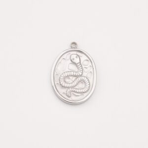 Stainless Steel Snake Charm, Oval Embossed Serpent Reptile Pendant for DIY Necklace Bracelet Earring Jewelry Making, Gift for Her, SCP081