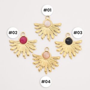 Gold Filled Fanburst Charm, Stainless Steel Gemstone Pendant with Pink White Peach Black Stone for DIY Necklace Bracelet Jewelry, SCP083