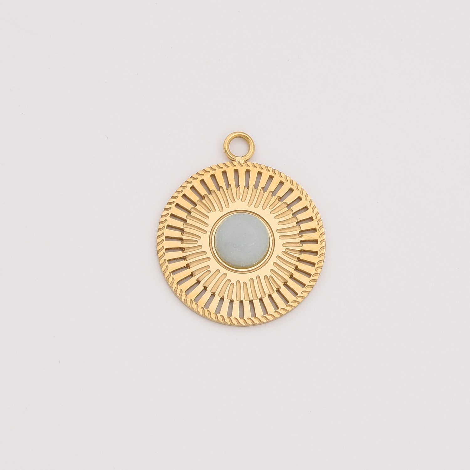 Gold Filled Gemstone Sunburst Charm, Stainless Steel Openwork Pendant with Rhodonite Tiger Eye Amazonite for DIY Jewelry Gifts, SCP084 - Image 6