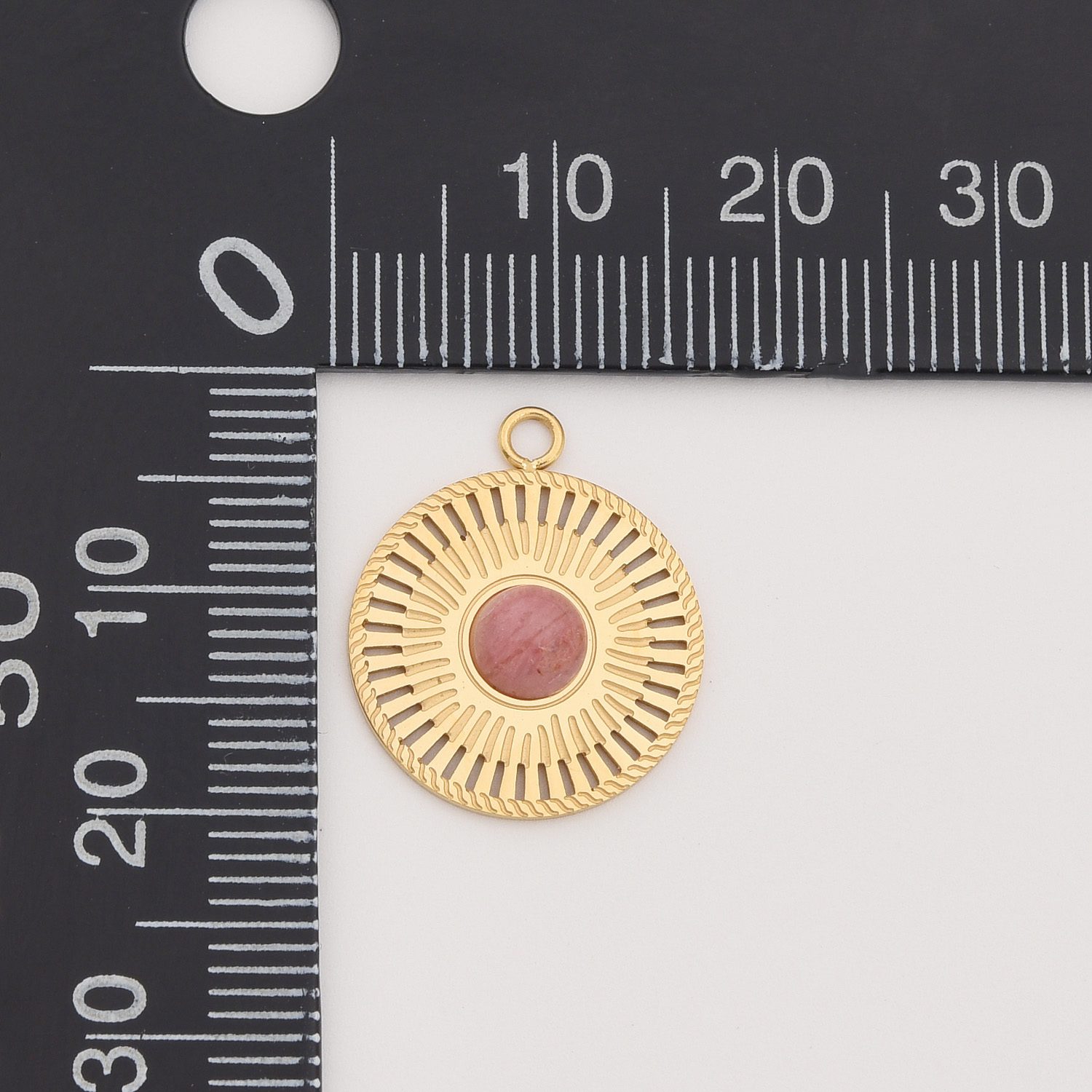 Gold Filled Gemstone Sunburst Charm, Stainless Steel Openwork Pendant with Rhodonite Tiger Eye Amazonite for DIY Jewelry Gifts, SCP084 - Image 7