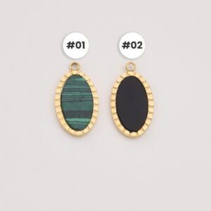 Gold Filled Oval Gemstone Charm, Stainless Steel Malachite Black Onyx Pendant for DIY Necklace Bracelet Jewelry Making, Gift for Her, SCP086