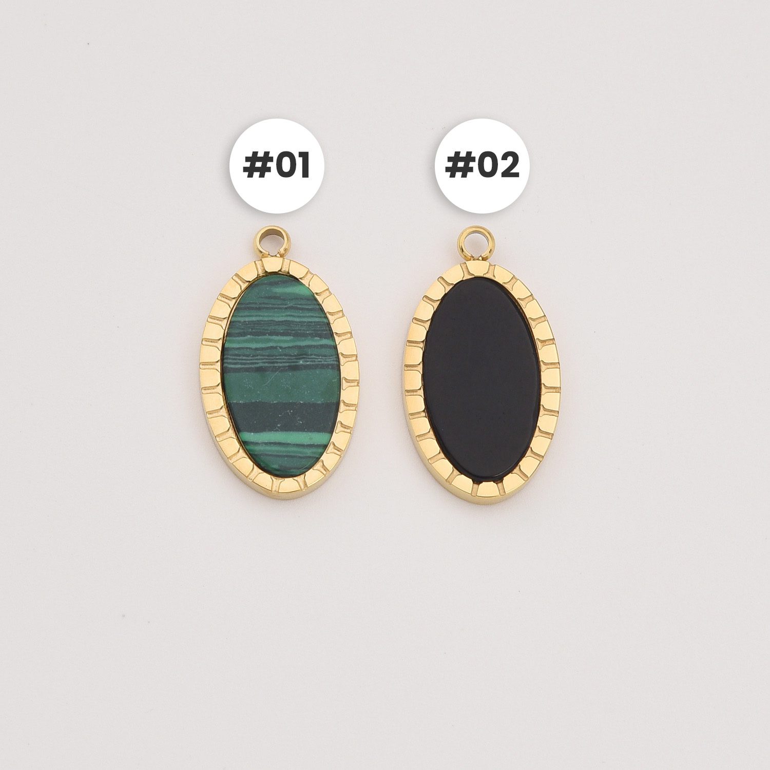 Gold Filled Oval Gemstone Charm, Stainless Steel Malachite Black Onyx Pendant for DIY Necklace Bracelet Jewelry Making, Gift for Her, SCP086