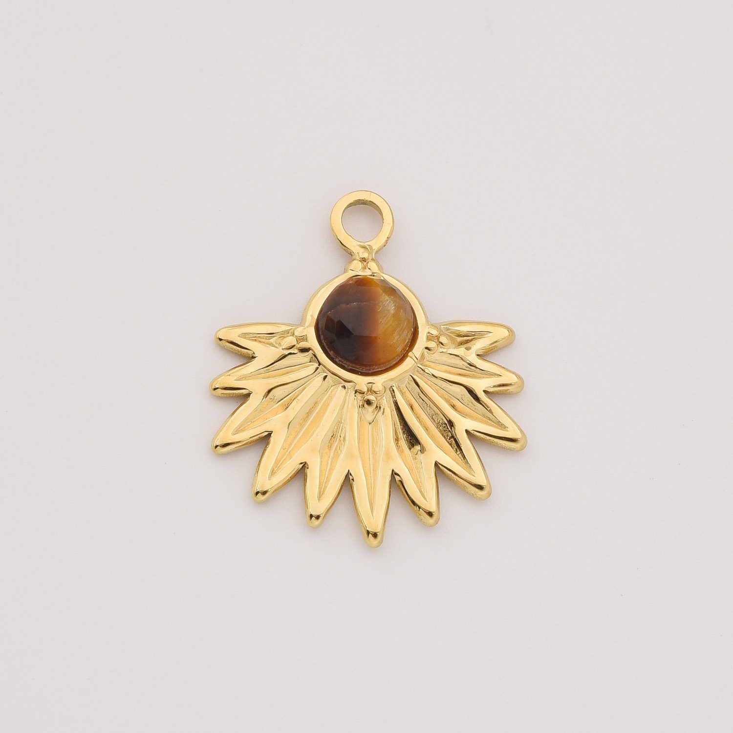 Gold Filled Fanburst Gemstone Charm, Stainless Steel Pendant with Black Onyx Tiger Eye Red Agate for DIY Necklace Bracelet Jewelry, SCP090 - Image 5