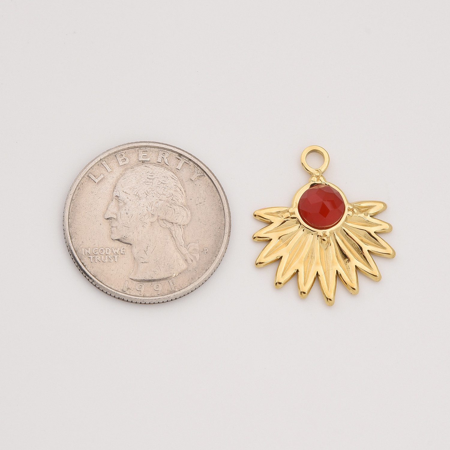 Gold Filled Fanburst Gemstone Charm, Stainless Steel Pendant with Black Onyx Tiger Eye Red Agate for DIY Necklace Bracelet Jewelry, SCP090 - Image 8