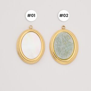 Gold Filled Large Oval Gemstone Charm, Stainless Steel Pendant with Mother of Pearl Amazonite for DIY Necklace Bracelet Jewelry, SCP094