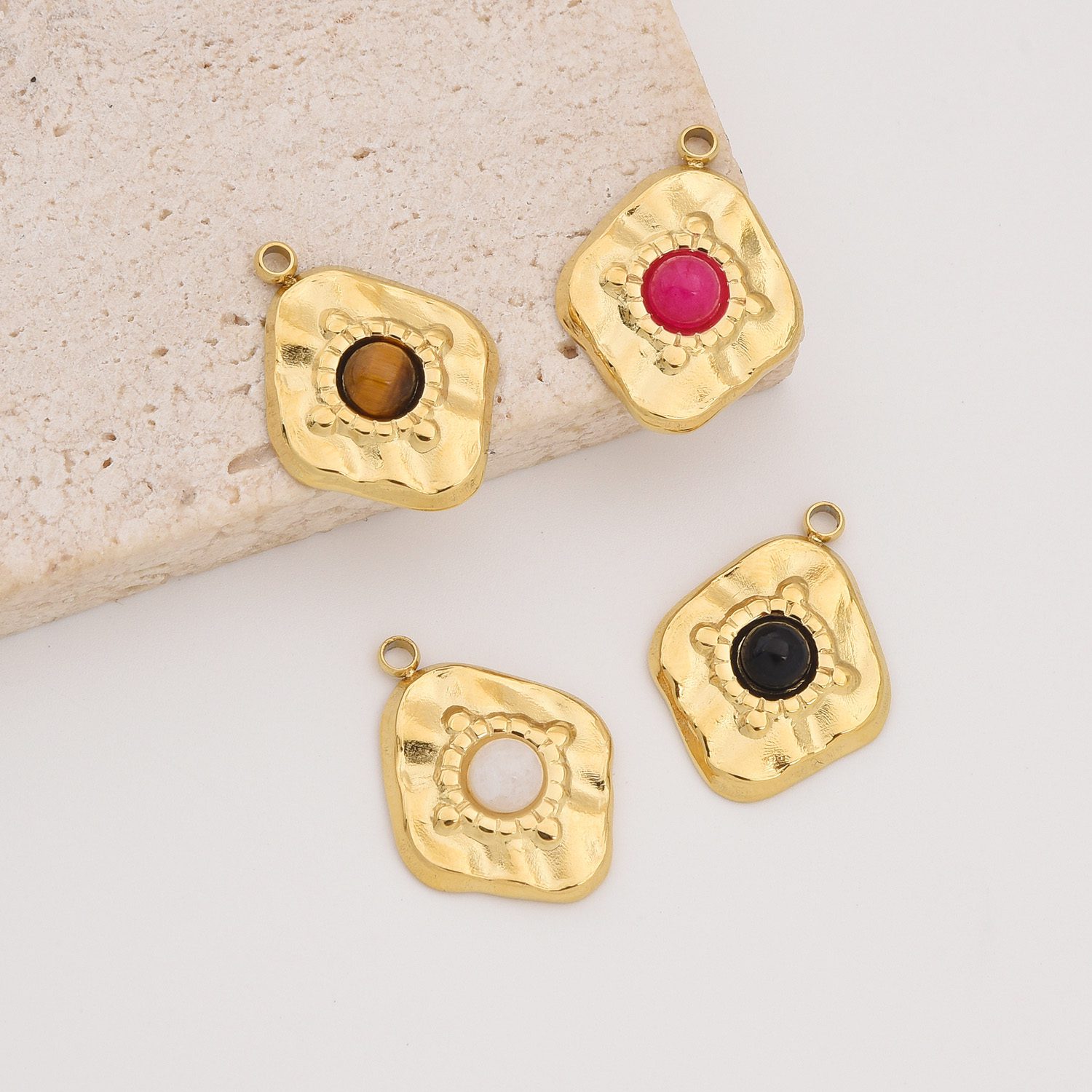 Gold Filled Diamond Charm, Stainless Steel Hammered Gemstone Pendant for DIY Necklace Bracelet Jewelry Making, Boho Gift for Her, SCP099 - Image 3