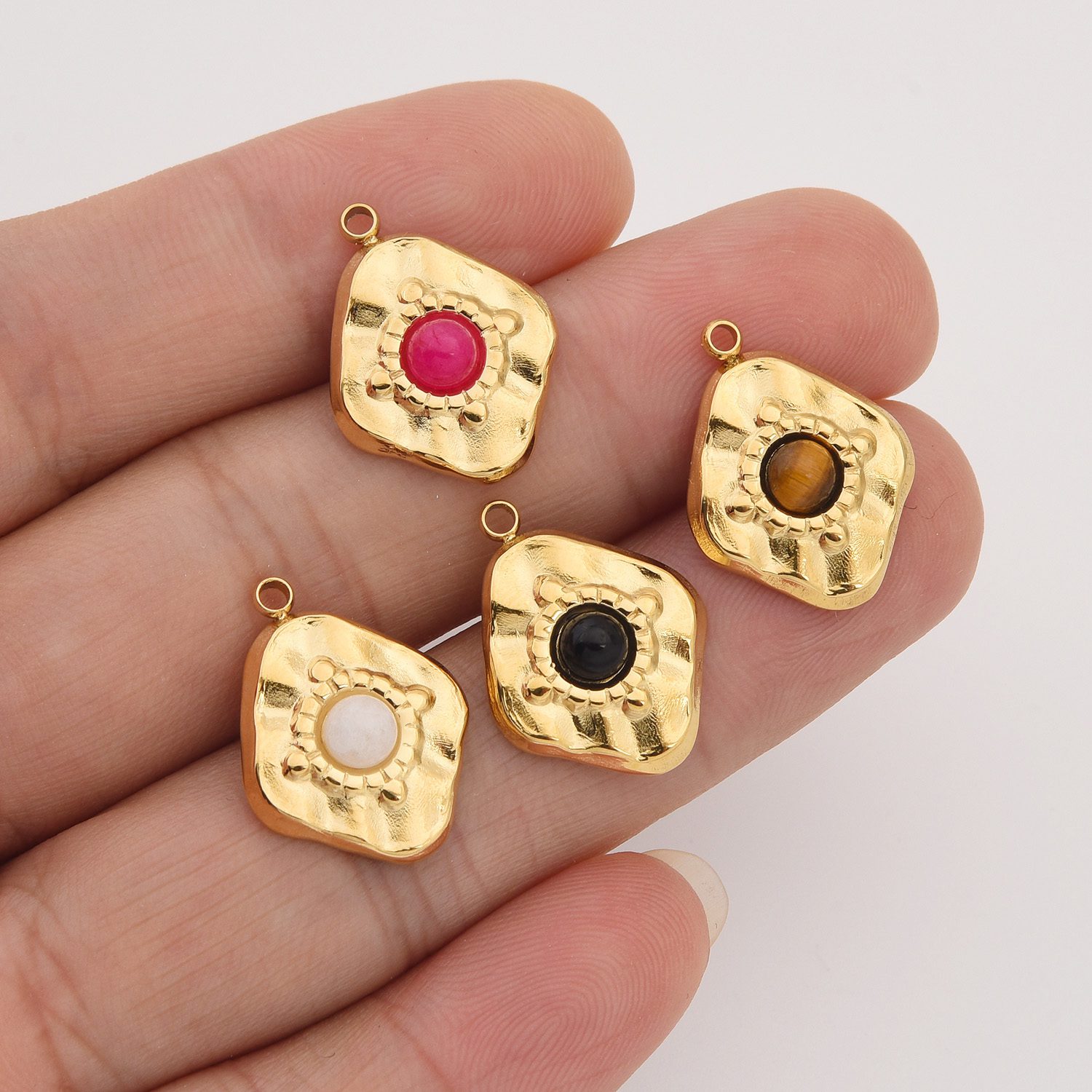 Gold Filled Diamond Charm, Stainless Steel Hammered Gemstone Pendant for DIY Necklace Bracelet Jewelry Making, Boho Gift for Her, SCP099 - Image 2