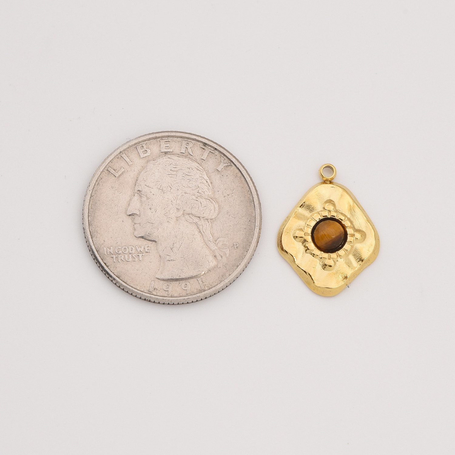 Gold Filled Diamond Charm, Stainless Steel Hammered Gemstone Pendant for DIY Necklace Bracelet Jewelry Making, Boho Gift for Her, SCP099 - Image 9