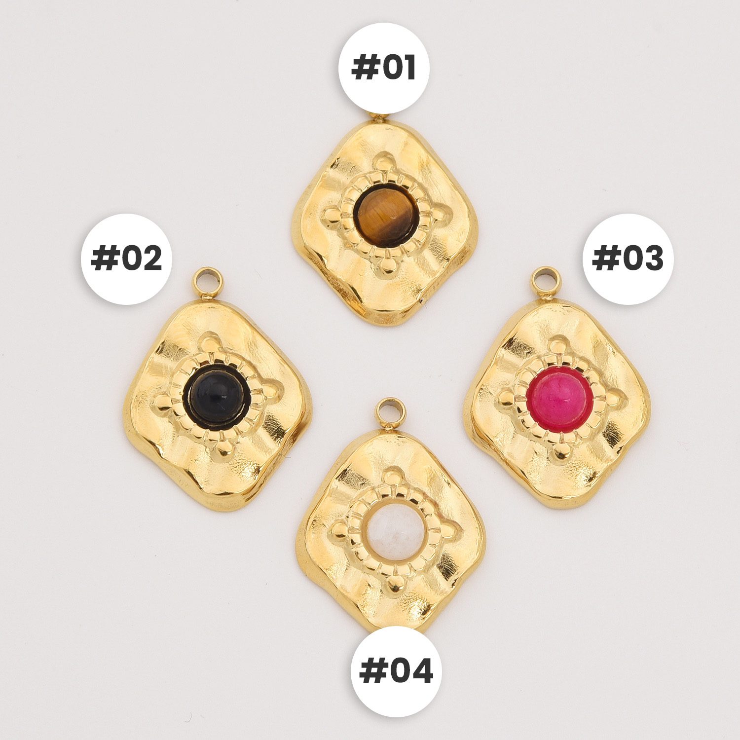 Gold Filled Diamond Charm, Stainless Steel Hammered Gemstone Pendant for DIY Necklace Bracelet Jewelry Making, Boho Gift for Her, SCP099