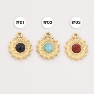 Gold Filled Sunburst Charm, Stainless Steel Beaded Gemstone Pendant for DIY Necklace Bracelet Jewelry Making, Boho Gift for Her, SCP100