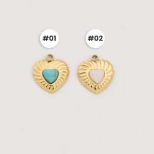 Gold Filled Heart Charm with Turquoise & White Stone, Stainless Steel Heart Pendant for DIY Jewelry Making, Cute Gift Charm for Her, SCP102