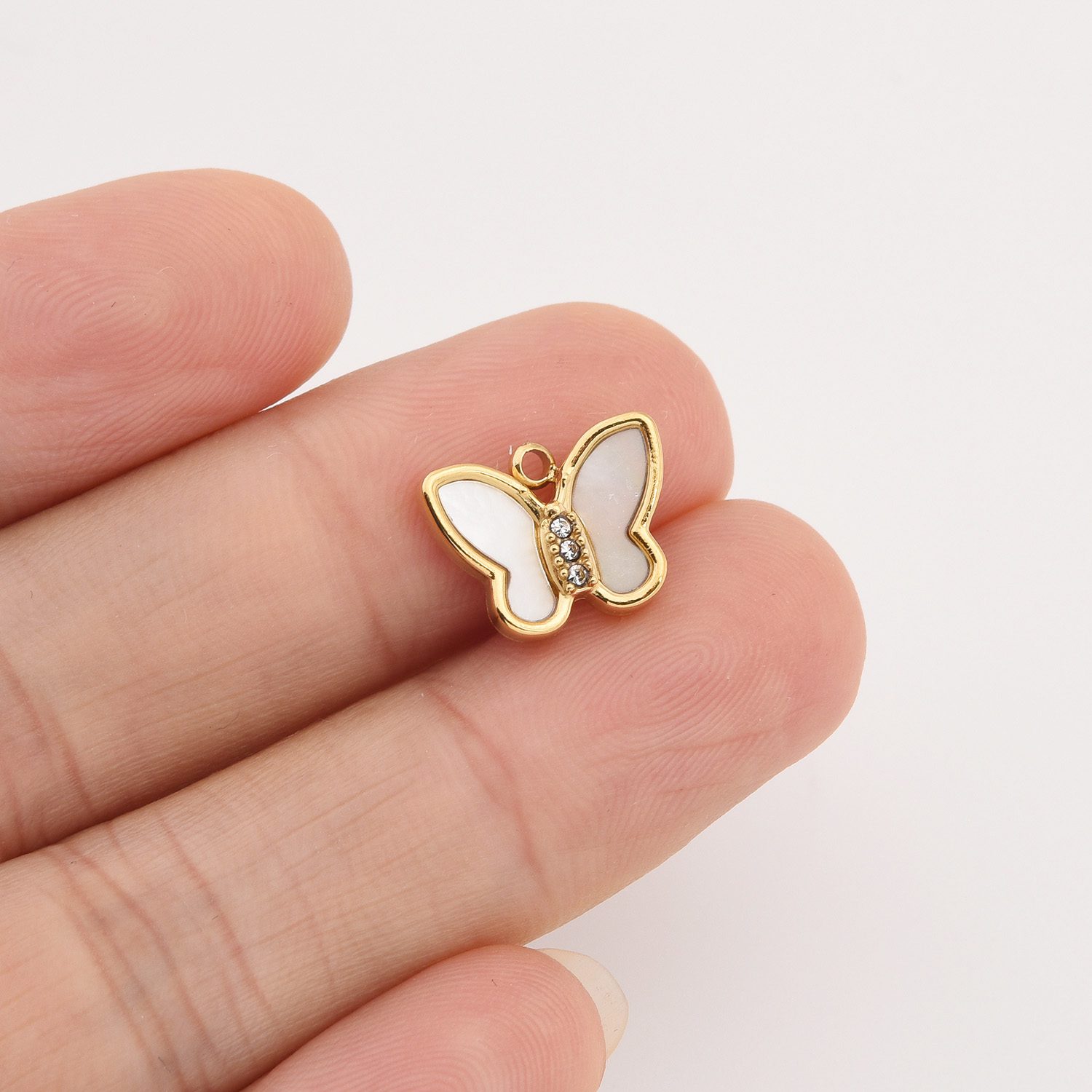 Gold Filled Butterfly Charm, White Shell Butterfly in Stainless Steel for DIY Necklace Bracelet Jewelry Making, Elegant Gift for Her, SCP105 - Image 2