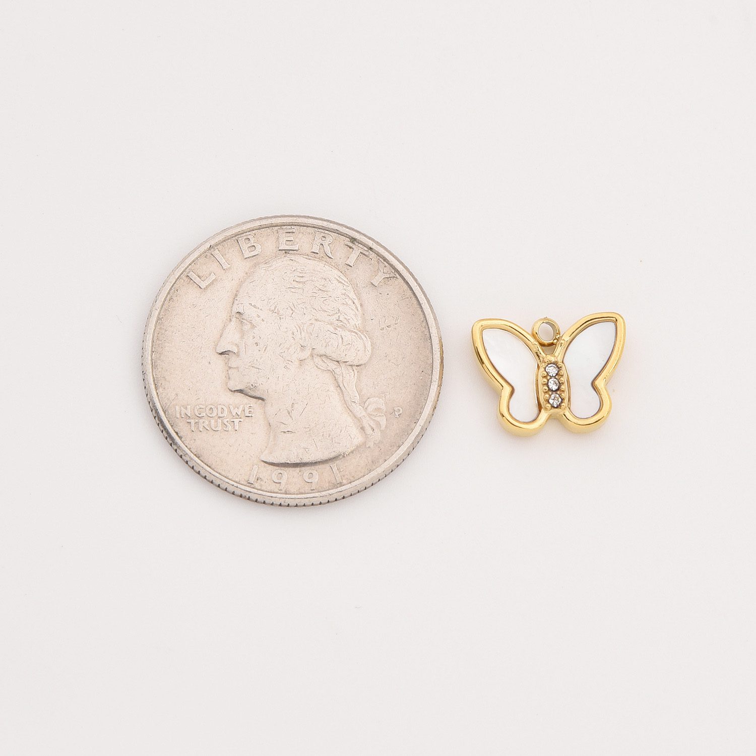 Gold Filled Butterfly Charm, White Shell Butterfly in Stainless Steel for DIY Necklace Bracelet Jewelry Making, Elegant Gift for Her, SCP105 - Image 4