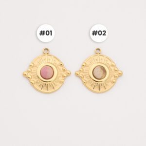 Gold Filled Radiant Circle Charm, Stainless Steel Pendant with Pink and Smoky Quartz for DIY Necklace Bracelet Jewelry Gift for Her, SCP108