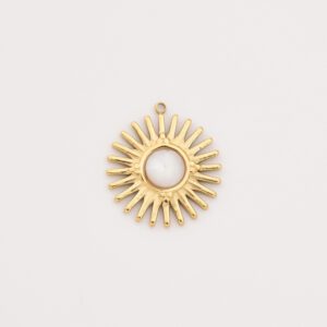 Gold Filled Sunburst Charm, White Gemstone Starburst Pendant in Stainless Steel for DIY Necklace Bracelet Jewelry Gift for Her, SCP109