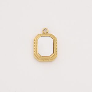 Gold Filled Octagon Charm, White Shell Mirror Pendant in Stainless Steel for Necklace Bracelet DIY Jewelry Making, Gift for Women, SCP111