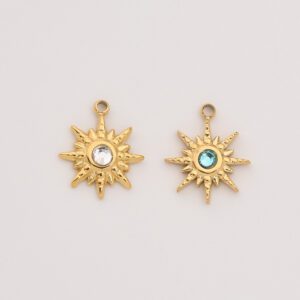 Gold Filled Starburst Charm, CZ North Star Pendant in Stainless Steel for Necklace Bracelet DIY Jewelry Making, Celestial Gift, SCP112