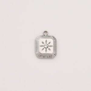 Stainless Steel CZ Flower Charm, Square Crystal Floral Pendant for DIY Necklace Bracelet Jewelry Making, Elegant Gift for Women, SCP113