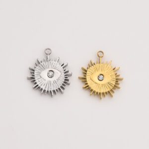 Gold Filled Evil Eye Charm, Stainless Steel Sunburst CZ Eye Pendant for DIY Necklace Bracelet Jewelry Making, Elegant Gift for Women, SCP114