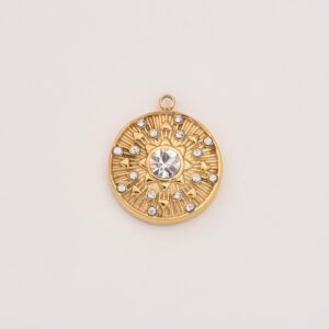 Gold Filled Round Medallion CZ Charm, Stainless Steel Sunburst Pendant for DIY Necklace Bracelet Jewelry Making, Elegant Gift for Her SCP118