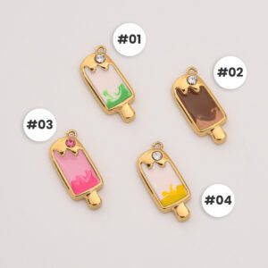 Gold Filled Ice Cream Bar Charm, Colorful Enamel CZ Popsicle Pendant in Stainless Steel for DIY Jewelry Making, Elegant Gift for Her, SCP119