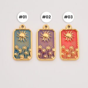 Gold Filled Sunflower Charm, Colorful Enamel Sun Tag Pendant in Stainless Steel for DIY Necklace Bracelet, Elegant Gift for Women, SCP121