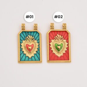 Gold Filled Sacred Heart Tarot Charm, Religious Enamel Pendant in Stainless Steel for DIY Necklace Bracelet Jewelry Making, Gift, SCP123