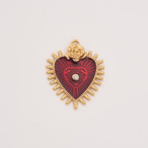 Gold Filled Red Eye Heart Charm, Enamel Sacred Heart with CZ Crystal in Stainless Steel for DIY Necklace Bracelet Jewelry, Gift Idea, SCP126